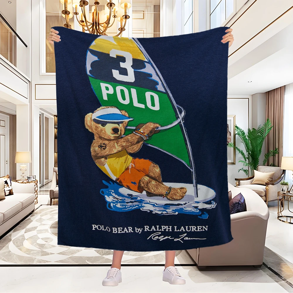 Digital Print P-Polos Bear Sofa Blankets for Winter Warm Knee Fleece Custom Bed Fluffy Soft Blanket King Size Microfiber Bedding 2