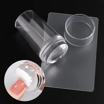Nail Stamper trasparente con raschietto 2 pezzi Jelly Silicone Head Stamp per unghie francesi stampa Nail Art Stamping Plate Manicure 1