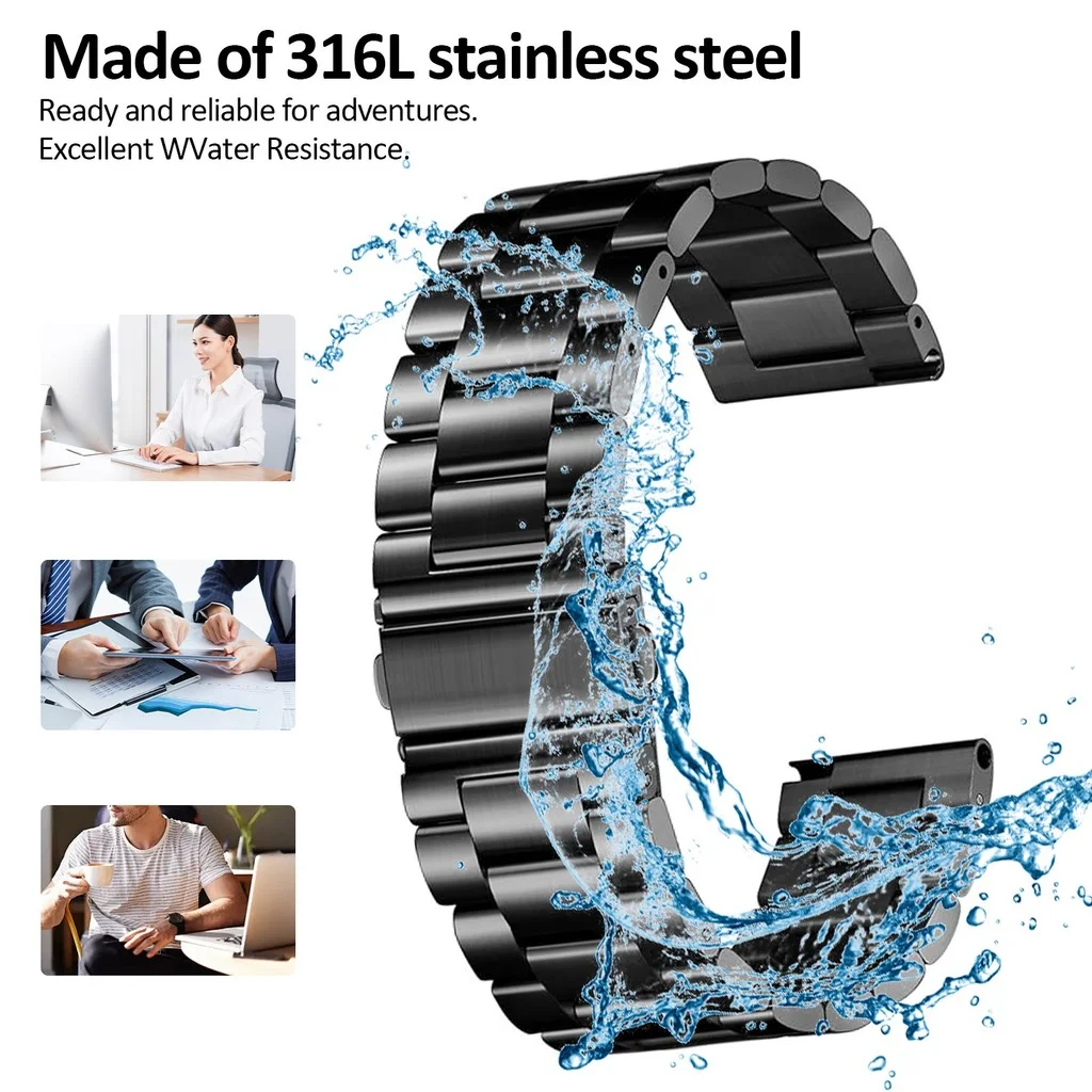 Elegant Stainless Steel Universal Watch Band with Tool – Three-Bead Design