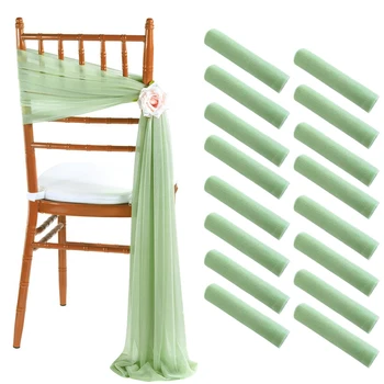 16 pièces 17x250cm ceintures de chaise en mousseline de soie 8 ensemble ceinture housses de chaise de mariage ruban rose vert sauge décor de chaise d'allée de fête de mariage 1