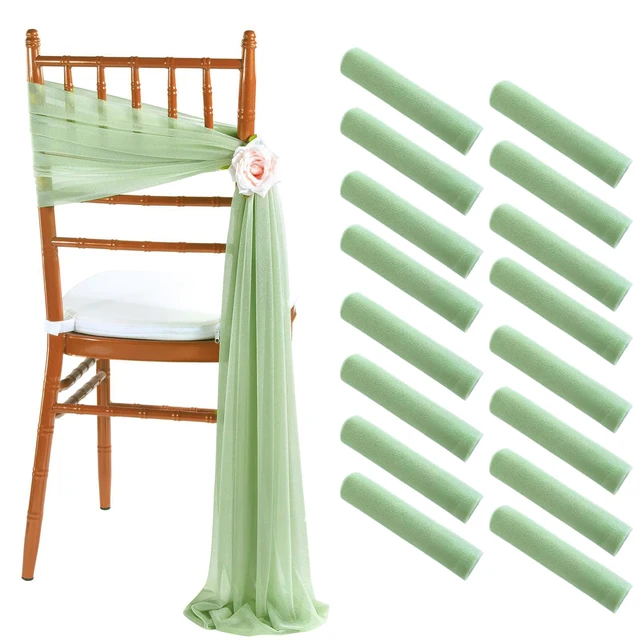 16 pièces 17x250cm ceintures de chaise en mousseline de soie 8 ensemble ceinture housses de chaise de mariage ruban rose vert sauge décor de chaise d'allée de fête de mariage 1