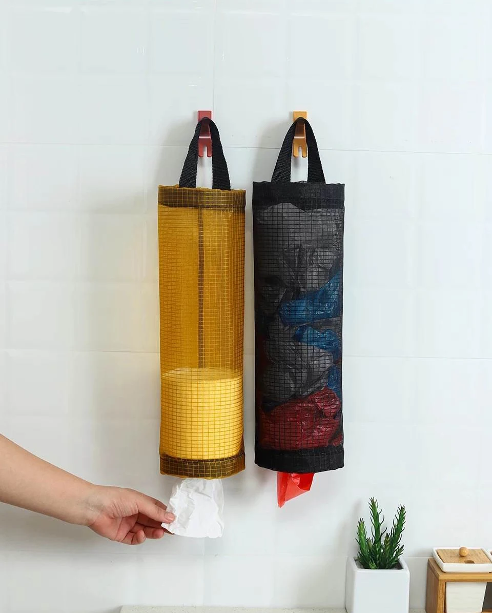 Plastic Bag Holder Grocery Bag Holder Trash Bags Organizer Mesh Hanging