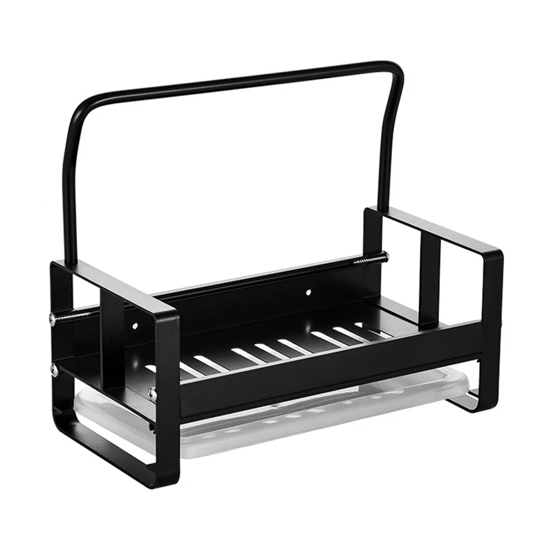 

Large Sponge Holder Kitchen Sink Caddy Rack Stand Cleaning Brush Soap Organizer Storage Rack with Drain Tray B