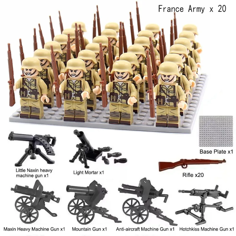 20개의 군사용 블록 조립 인형, 이탈리아군, 독일군, 제2차 세계대전 팔랑크스 슈트, 휴머노이드 인형, 장난감, 생일 선물