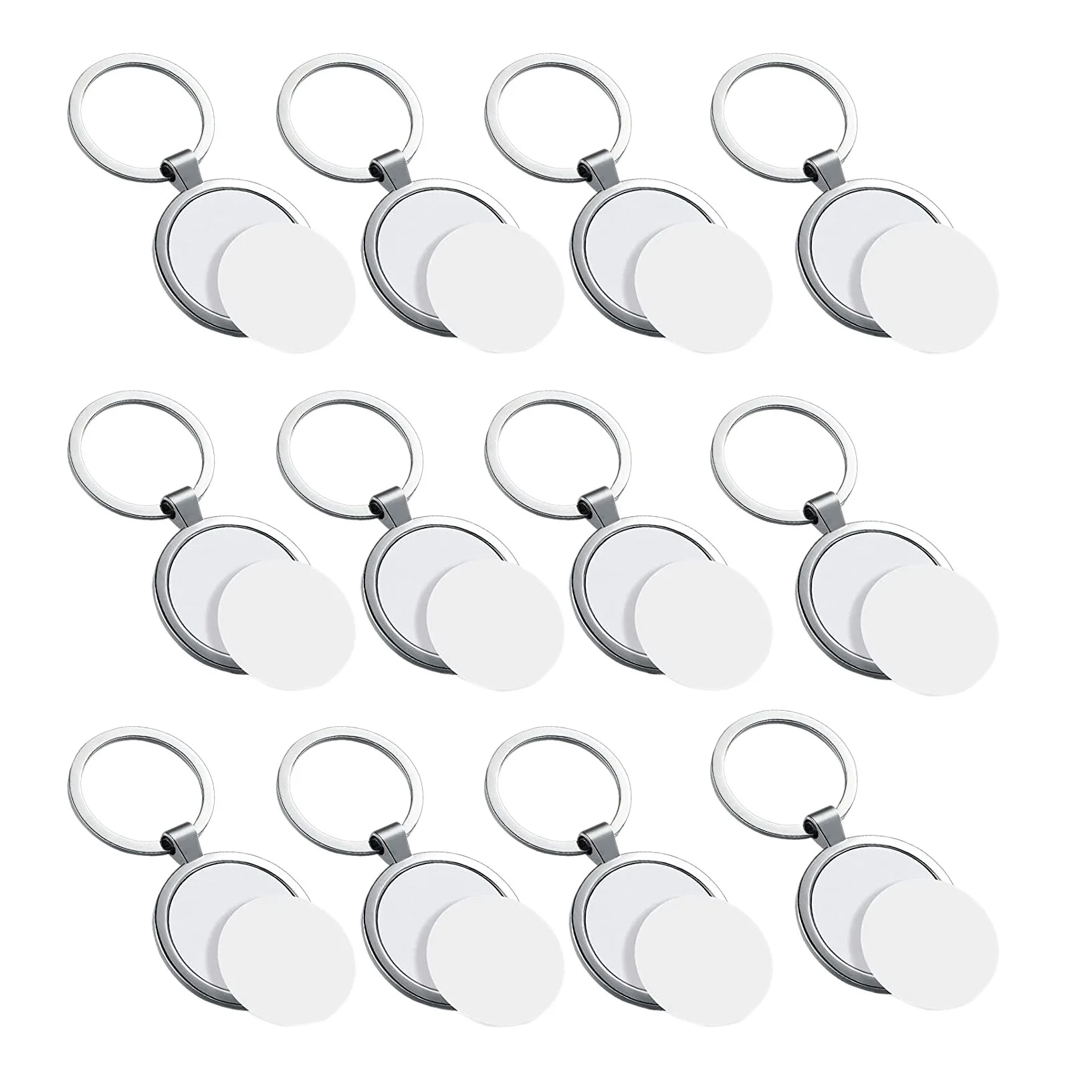 

12 Pcs Sublimation Blank Keychain Round Heat Transfer Keychain Metal Board Key Rings Thick Sublimation Photo Keychain