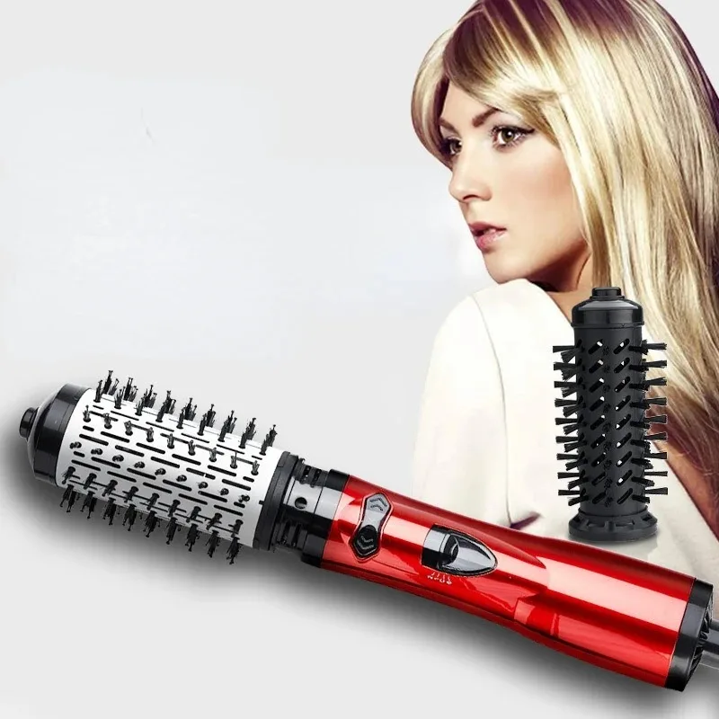 2 Replaceable Head 360 Rotating AirFlow Hot Air Brush Hair Straightener Curler Iron Volumizer Blowers Electric Hair Dryer Comb