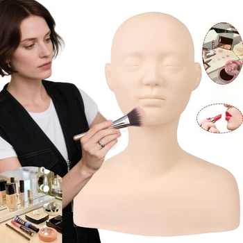 Modello professionale di testa di manichino per trucco morbido con spalle per cosmetologia, viso, estensioni delle ciglia, massaggio, formazione al trucco