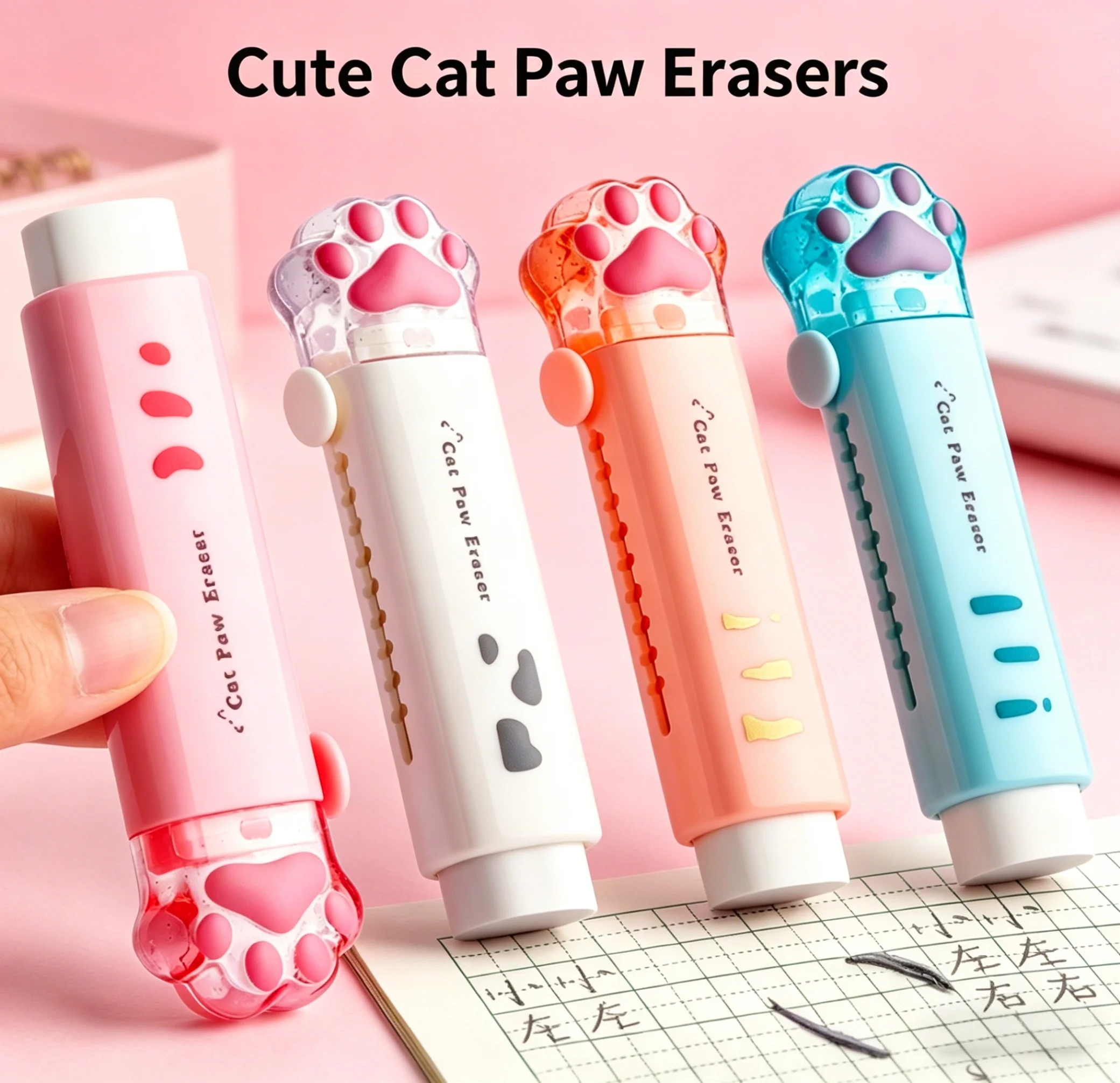 귀여운 고양이 발 모양 접이식 지우개, 학생, 학교, 사무용품에 적합, 고양이 애호가를 위한 완벽한 선물
