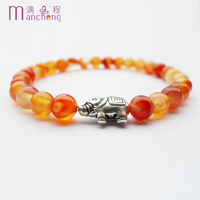 

fnaf 2 rupee item Punk Elephant Charm Pulseras Mujer 6MM Natural Stone Stripe Red Botswana Agate Beads Bracelet Wedding Gift