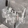 Transparent Toothbrush Rack Water Ripples Drain Upside Down Toothbrush Holder Strong Adhesive Installation PET+ABS Wash Cup Set 4