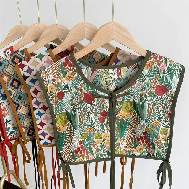 2023 Women Embroidered Shoulder Scarf Shawl Wrap Floral Shirt Fake Collars False Collar Decorative Female Detachable Collar Cape