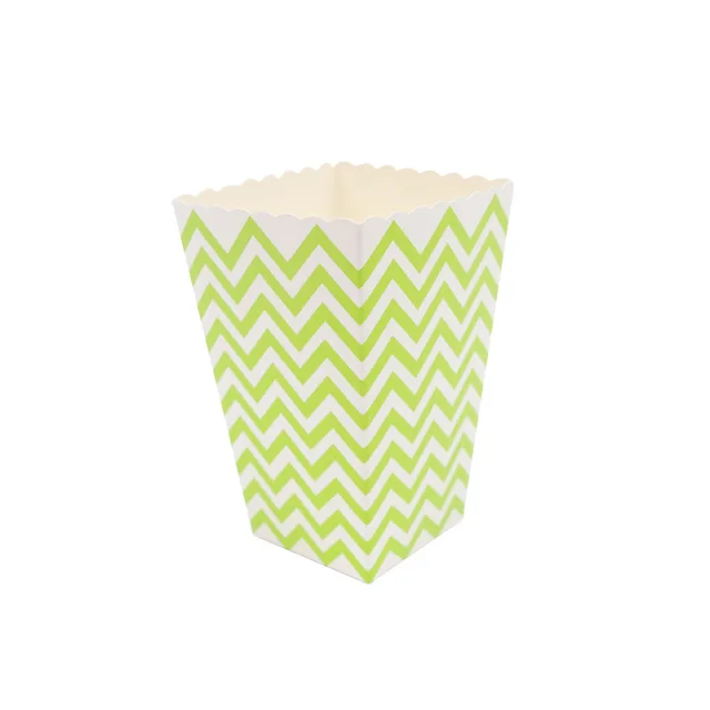 WALMD 6pcs Popcorn Box Colorful Chevron Stripes Dot Gold Gift Box Party Favour Wedding Pop Corn Kid Party Decoration Bags Loot green wave