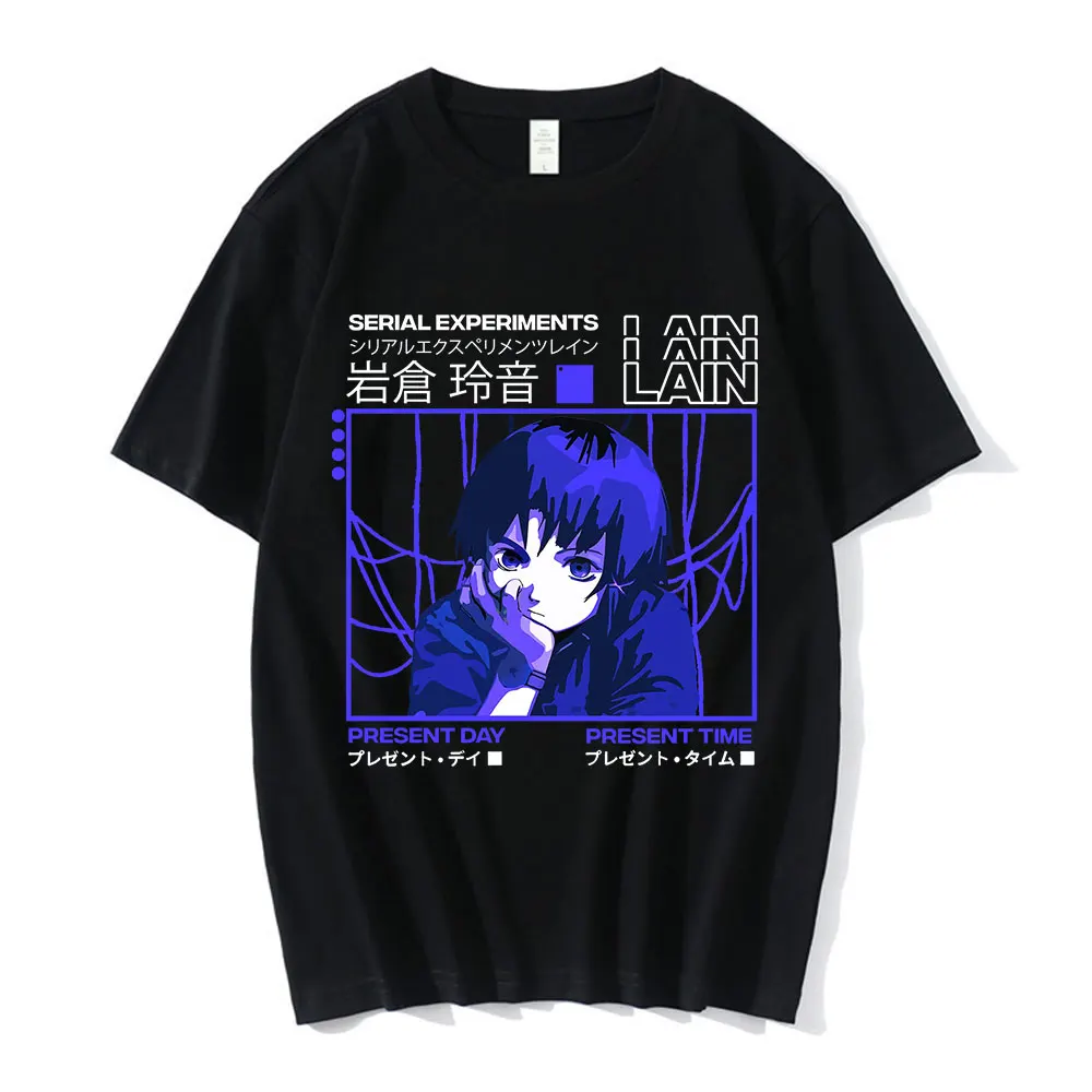 Summer Harajuku Lab Lain Anime Series Graphic Printing Women T-shirt Fashion Streetwear Hip-hop Loose Oversized Man Top T-shirts