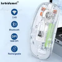 Bluetooth Mouse 2.4G Wireless Mouse Dual-Mode Transparent Mouse 1600 DPI Silent Mouse Rechargeable Mice for PC Laptop Macbook 1