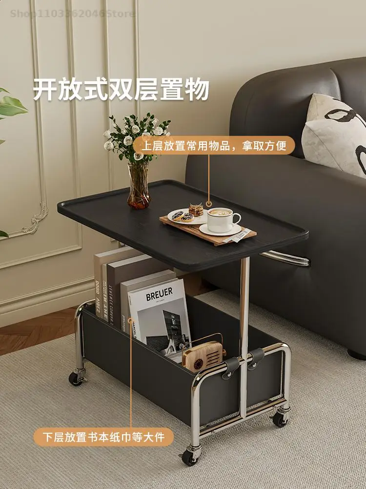 Living Room Sofa Side Table With Wheels Modern Simple Movable Small Coffee Table Light Luxury High-end Creative Bedside Cabinet