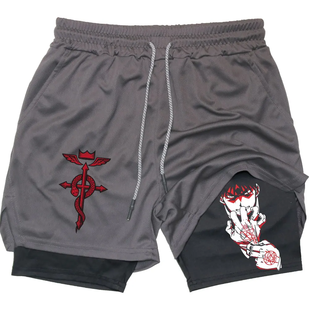Men Performance Shorts Anime FULLMETAL ALCHEMIST Gym Summer Sports Fitness Workout Jogging Running Short Pants
