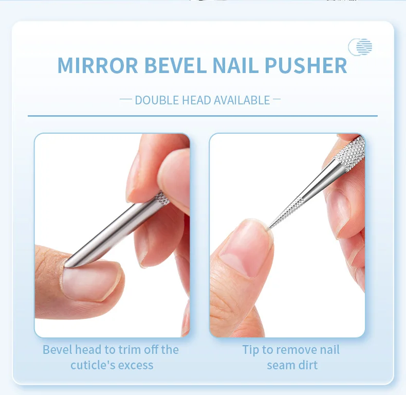 Description Picture 5 of itemNail Double-Ended Stainless Steel Circle Beveled Head Cuticle Pusher Remover Manicure Sticks Nail Dotting Tools Cuticle Scissors