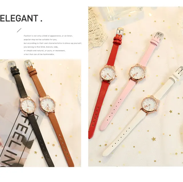 Montre Ado Fille Montre Quartz Enfant Chat Kawaii Garçon/Fille