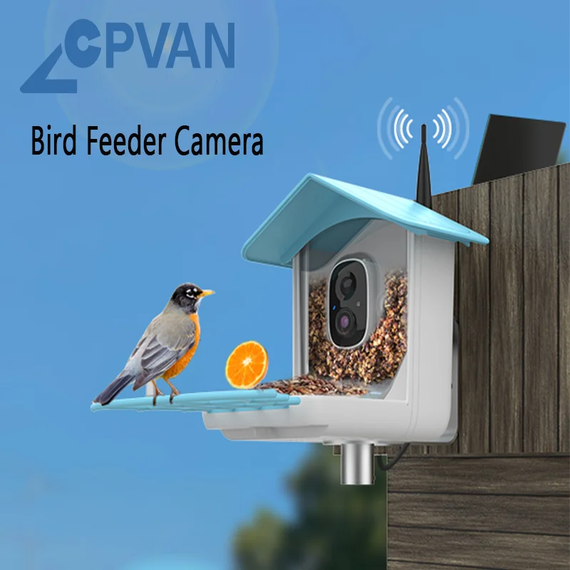 Mangeoire à oiseaux intelligente avec caméra, caméra solaire sans fil  d'observation des oiseaux caméra de surveillance de la mangeoire à oiseaux  HD, étanche, caméra panoramique 360 extérieure (bleu)