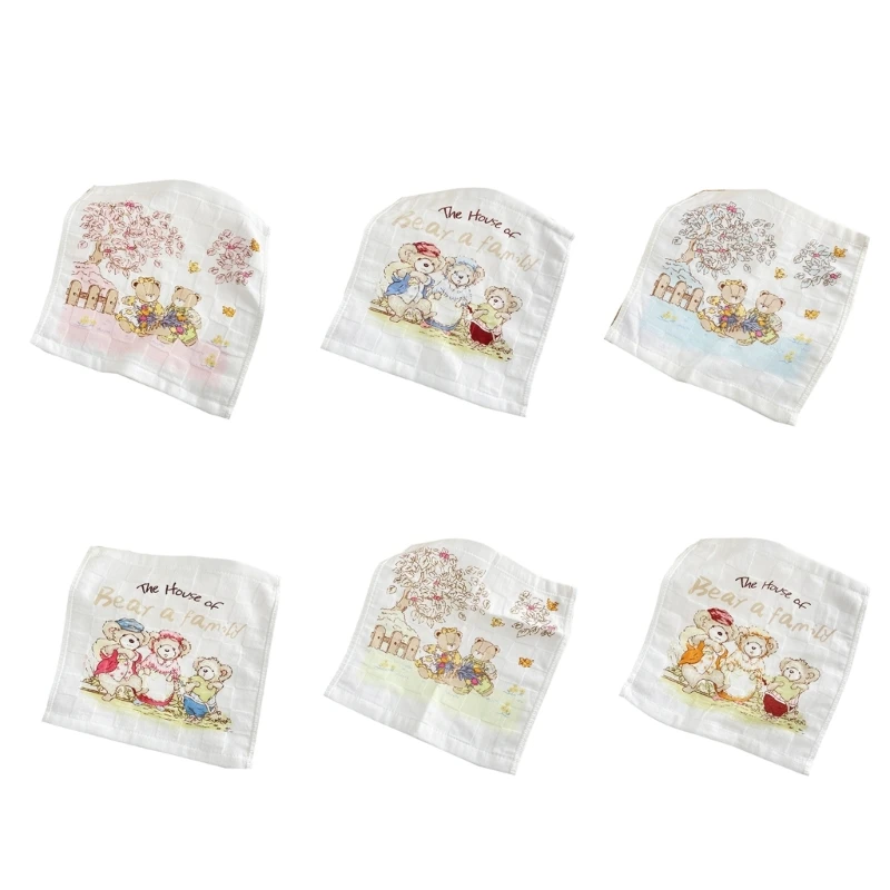 

67JC Cartoon Bear Print Baby Drool Bib Toddlers Small Handkerchief Soft Breathable Saliva Towel Cotton Nursing Bib