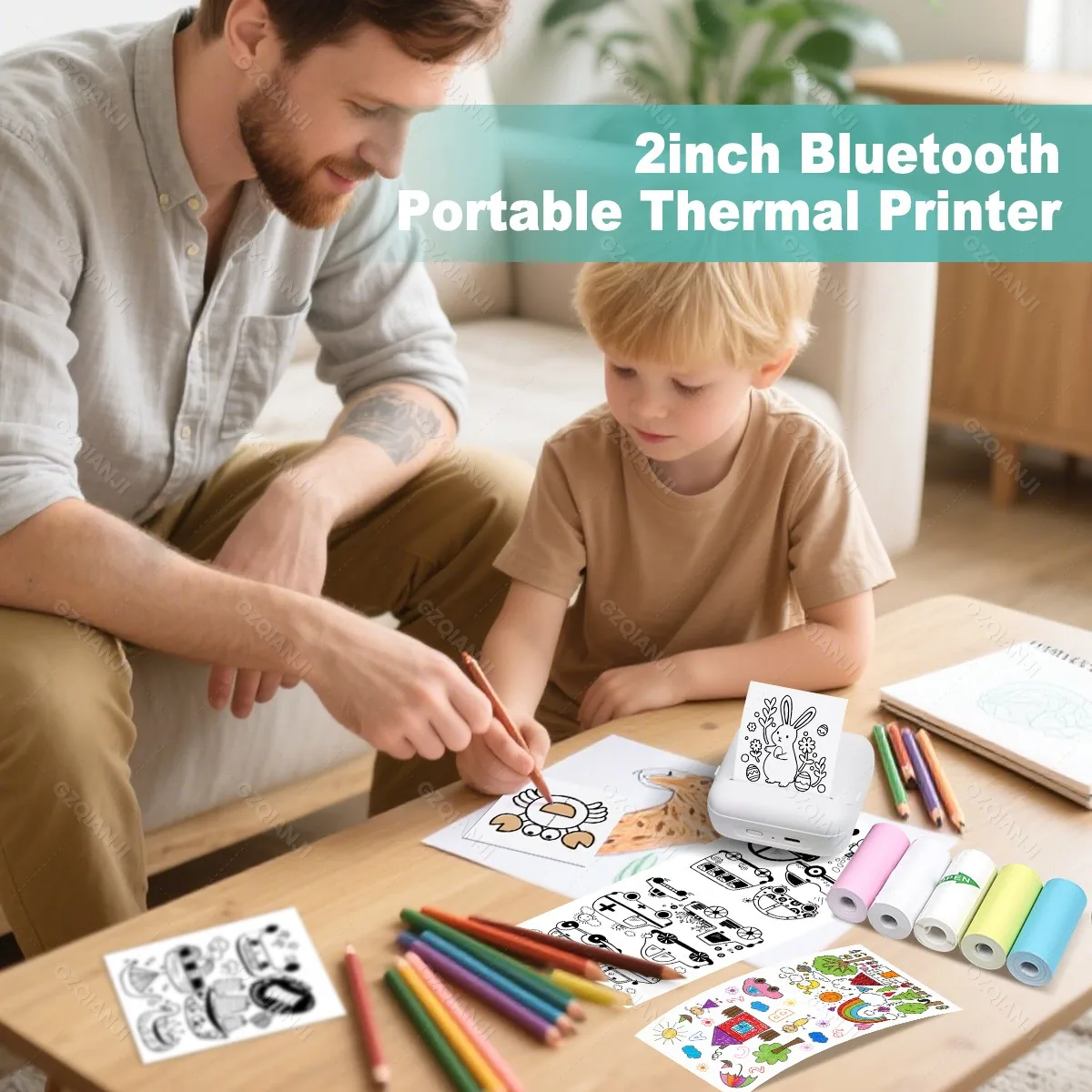 Mini Pocket Thermal Printer Wireless Bluetooth 57x25mm Photo Paper Printing Inkless for Android iOS with Papers Rolls