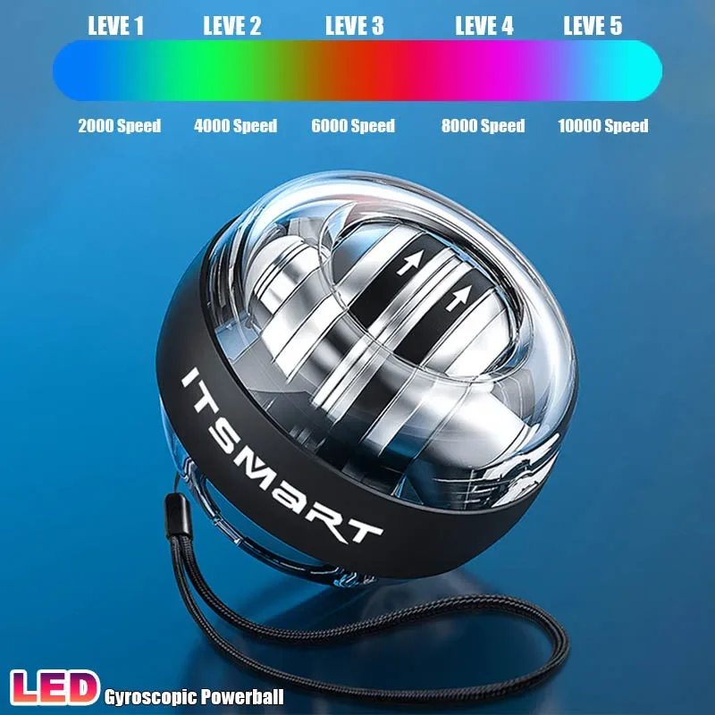 LED Wrist Ball Centrifuge Gyro Wrist Press Automatic Start Range Gyro Ball Arm Hand Muscle Strength Forearm Trainer Fitness Equi hand strengthener,forearm exerciser,gyro ball,wrist exerciser,gyro wrist ball,power ball,hand grip trainer