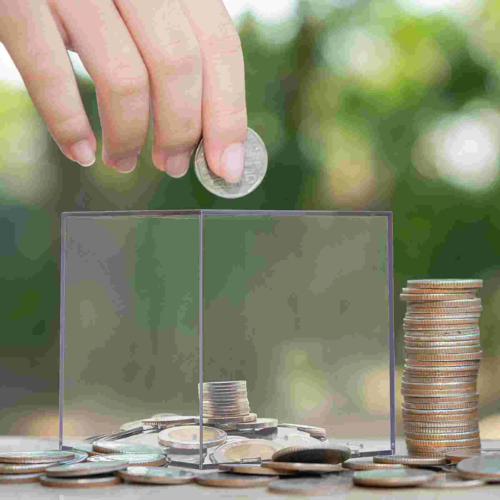 Transparent Money Box Acrylic Coin Bank Compact Saving Pot Home Accessories Desktop Piggy Bank Children Saving Container 5