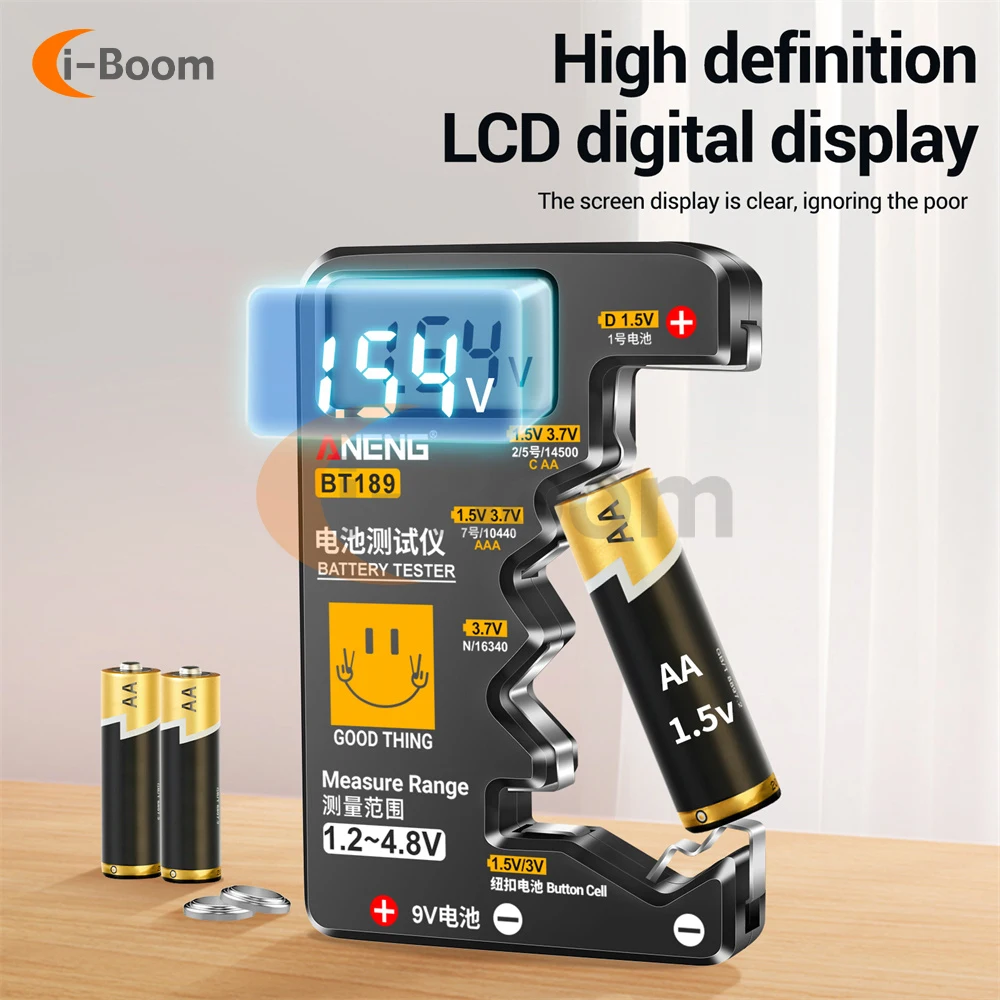 BT189 Battery Tester LCD Display Universal Voltmeter Electricity Display AA AAA Button Cell Batteries 1.5V/3V/3.7V/4.8V/9V 2