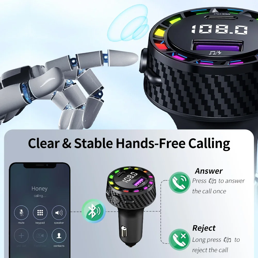 Car Bluetooth FM Transmitter Dual USB Fast Charger