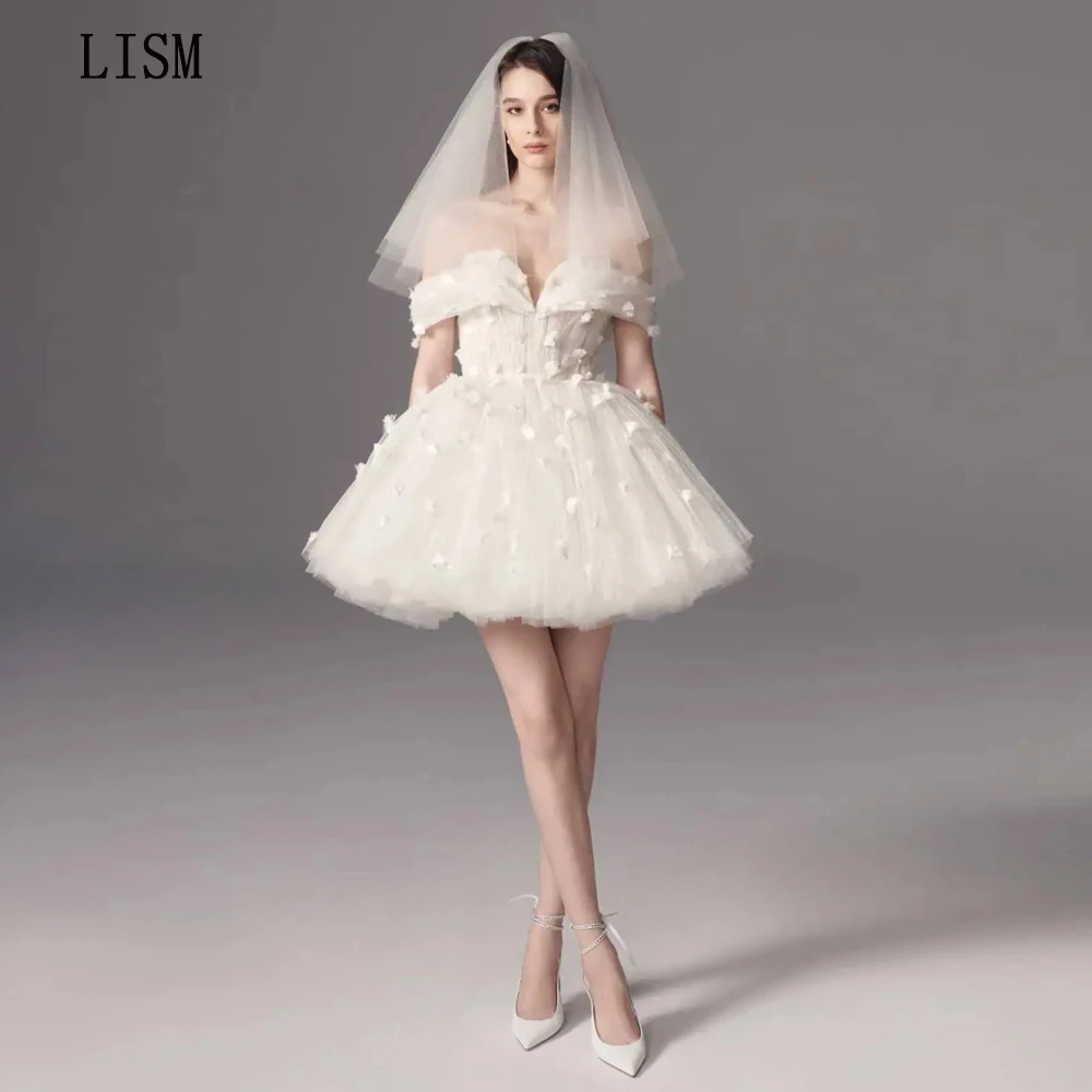 

LISM 2024 A-Line Pretty Mini Boho Wedding Dress Off Shoulder Tulle Fancy Luxury Bridal Princess Gown Stunning Robe De Mariage