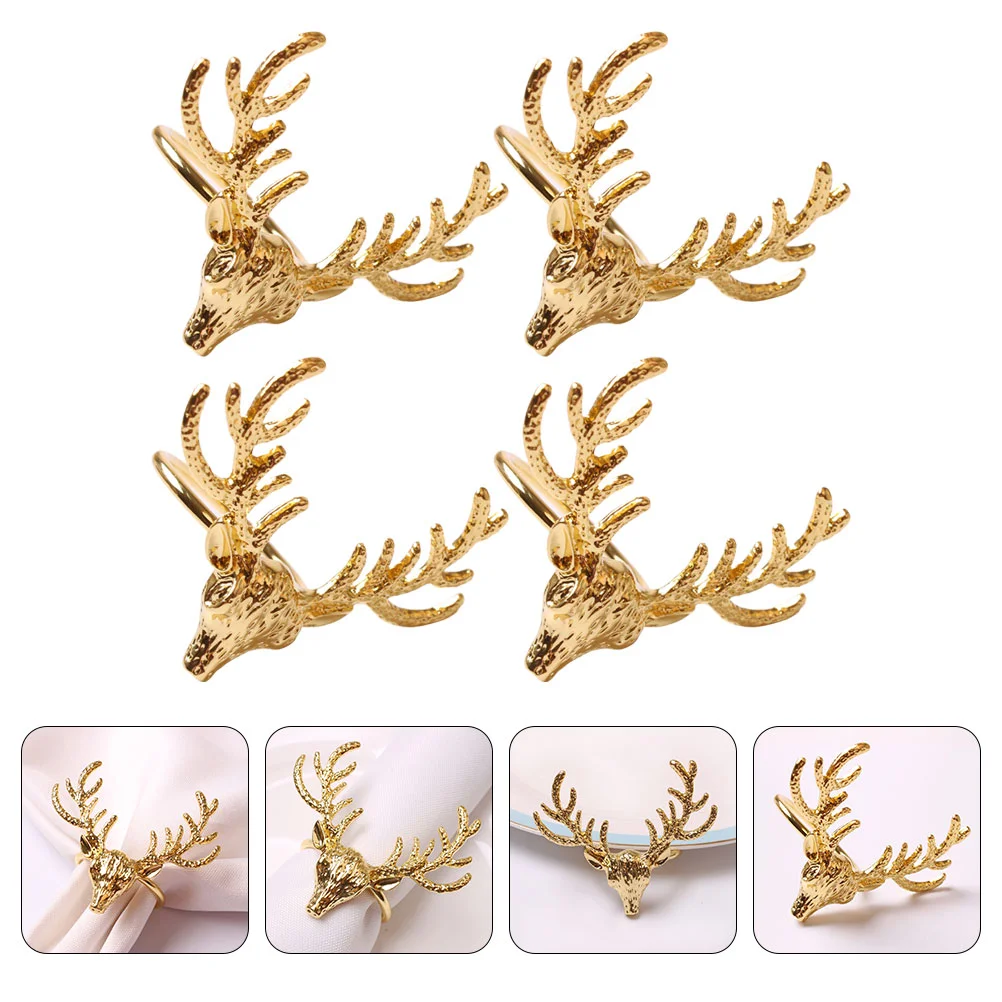 

4pcs Christmas Napkin Rings Party Napkin Holders Xmas Elk Head Shaped Napkin Buckles