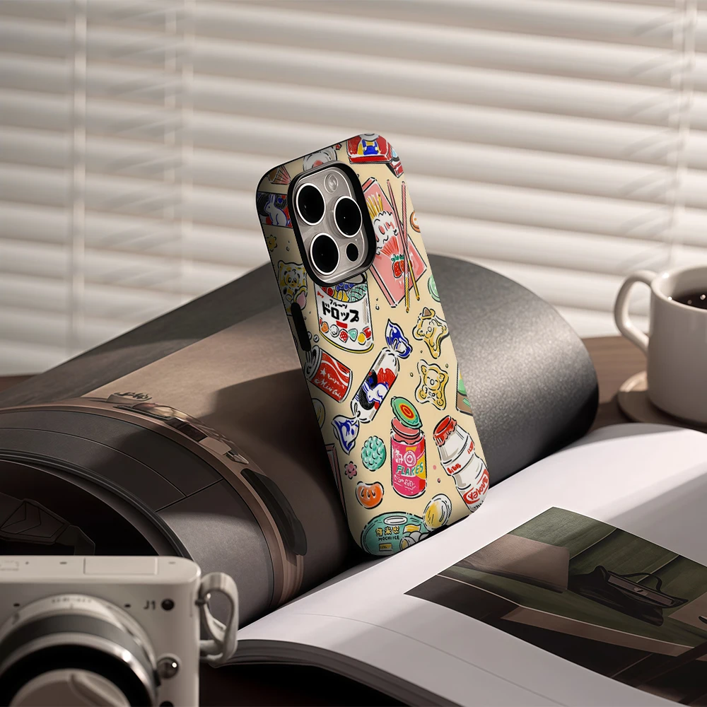 Retro Japanese Snacks Design Magnetic Phone Case - Durable Tough Single/Double-layer Protection