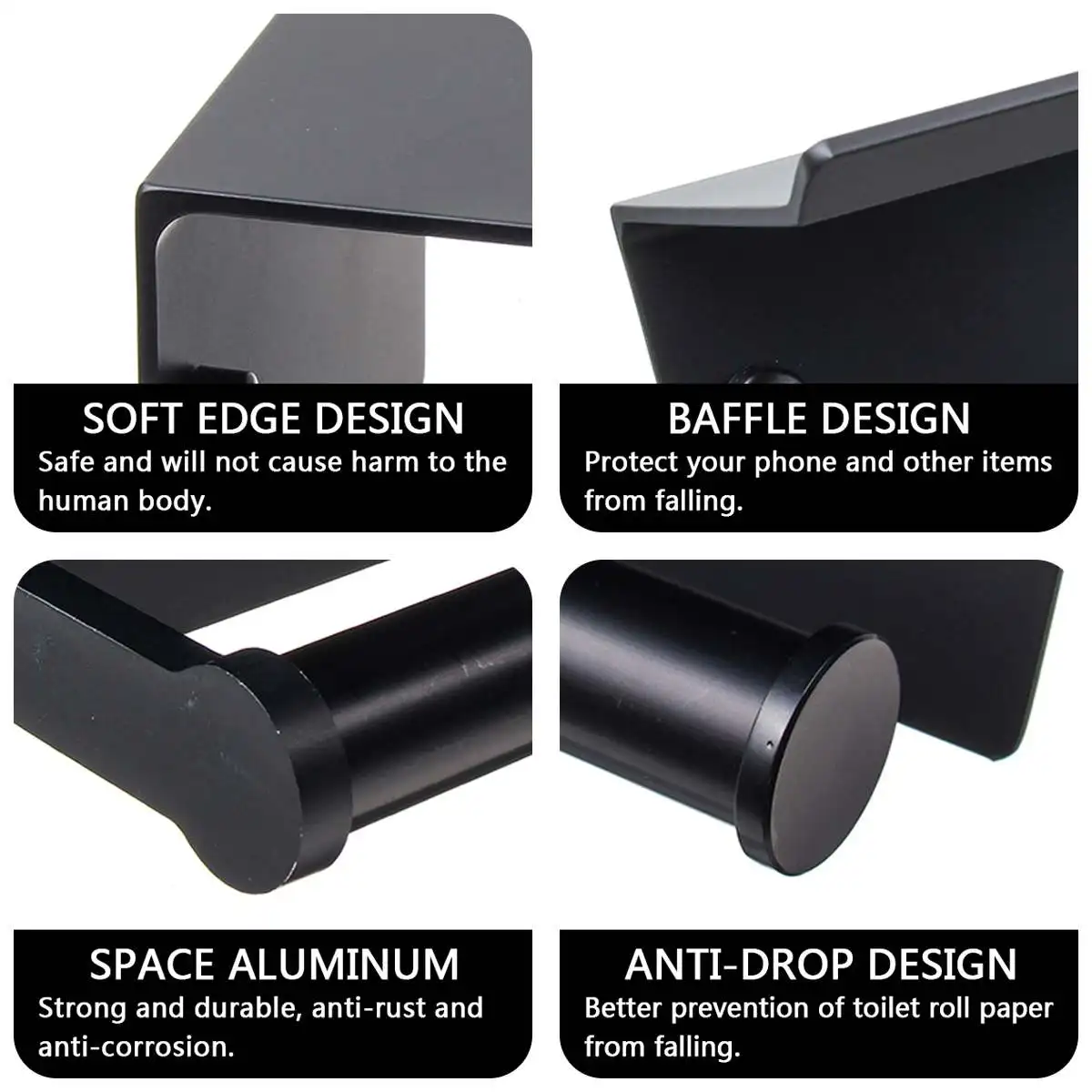 Aluminum Wall Mounted Toilet Paper Holder Shelf Tissue Roll Box