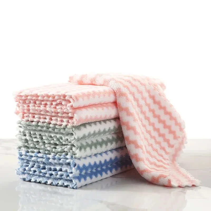 Kitchen Cleaning Cloth Set Coral Velvet Wave Design Microfibre Thickened Absorbent 20Pcs cleaning cloth