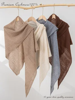 Sciarpa con scialle a triangolo grande traforata 100% cashmere da donna lavorata a maglia Acc scava fuori avvolgere casual morbido caldo involucri in cashmere Cappa accogliente 1