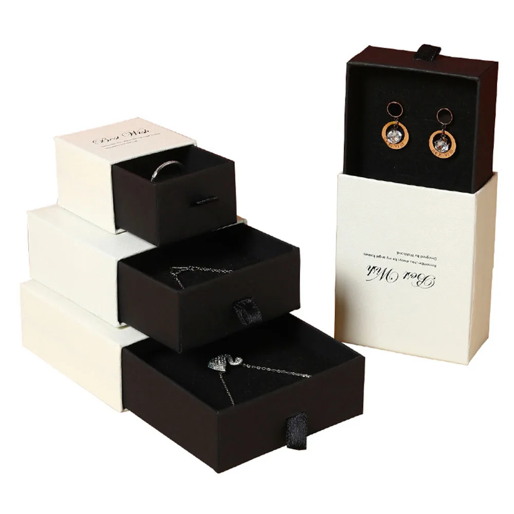 Jewelry packaging Drawer Cardboard box with Best wishes Display Earring Ring Necklace Bracelet Pendant Storage Case Organization