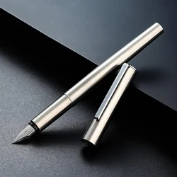 Premium Stainless Steel Extra Fine Nib Fountain Pen - Ultra Black Finish for Business and Calligraphy (Silver)