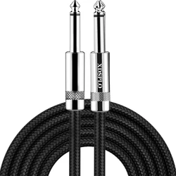 Braided Electric Guitar and Bass Audio Cable with Noise Reduction, 1/4 ft 90-Degree TS Jack - 3m- 10ft (Straight Black)