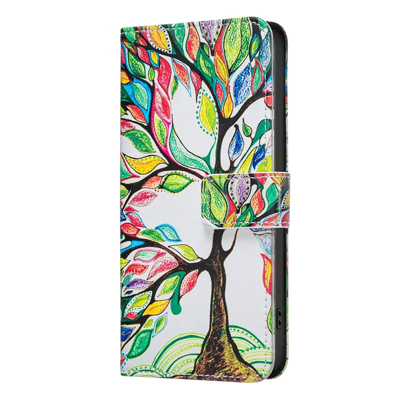 Elegant Leather Flip Wallet Case with Card Holder and Artistic Design