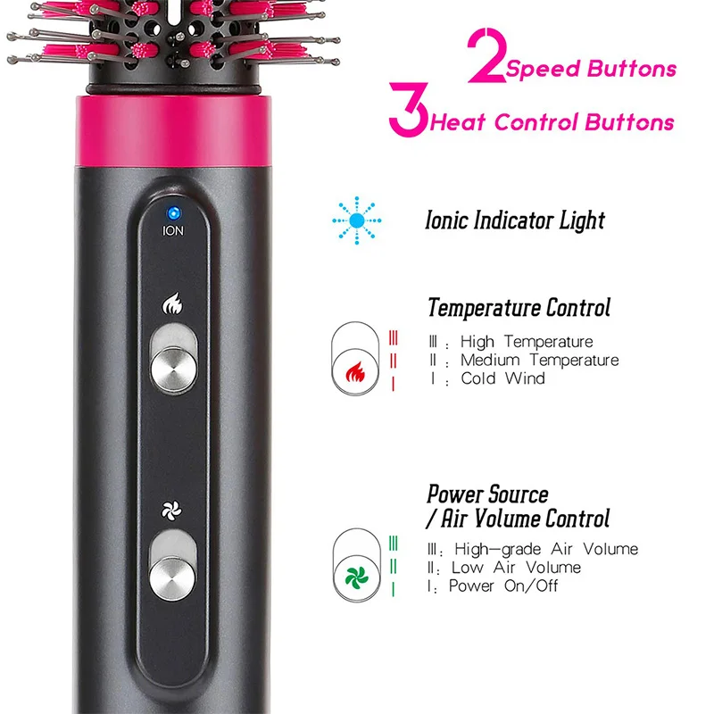 Detachable 4in1 Electric Hot Air Brush Hair Styling Heating Blowing Dryer Comb Wrap Rotating Wand Curling Iron Set