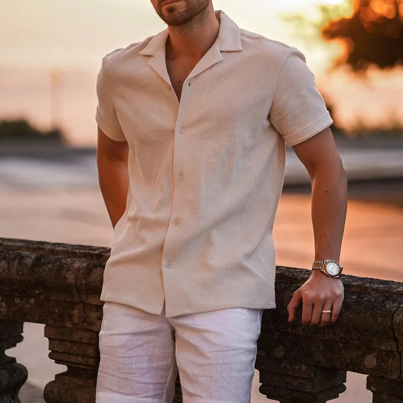 

Mens Knitted Shirt 2023 Summer New Solid Color Short Sleeve Large Size Male Casual Lapel Single Breasted Cardigan Tops