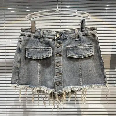 khaki shorts Denim Shorts Skirt Women Single Breasted Fashion Tassel High Waist Jeans Shorts 2022 Summer Loose Wide leg Short Pants Female keiki kona shorts Shorts