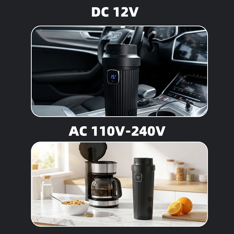 2 in 1 차량용 컵 워머 쿨러 스마트 온냉 컵 자동 냉장고, 로드 트리퍼용 12V DC 전기 여행 머그컵