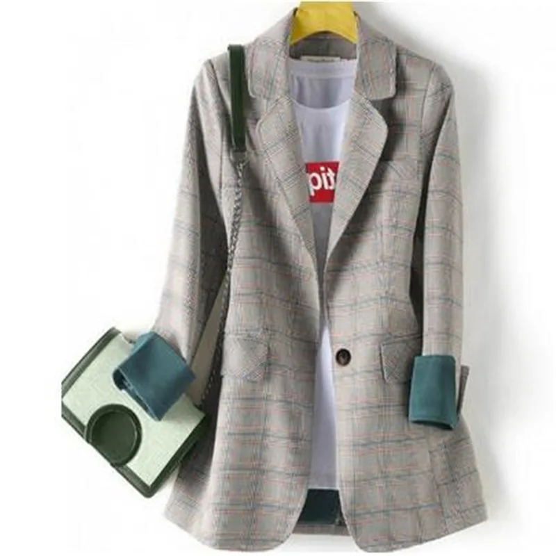 Blazers Women Trendy Patchwork Korean Chic Spring Loose Pockets Lady Elegant Coats Single Button Minimalist Outwear Long Sleeve