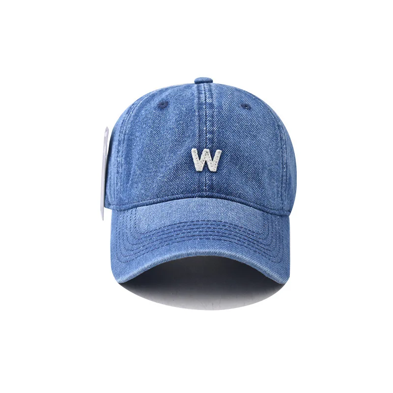 Couples baseball cap W letter W-hat Korean version Sun hat Hole Spring Autumn Wash denim Woman's hat Cap Hip Hop Fitted Cap