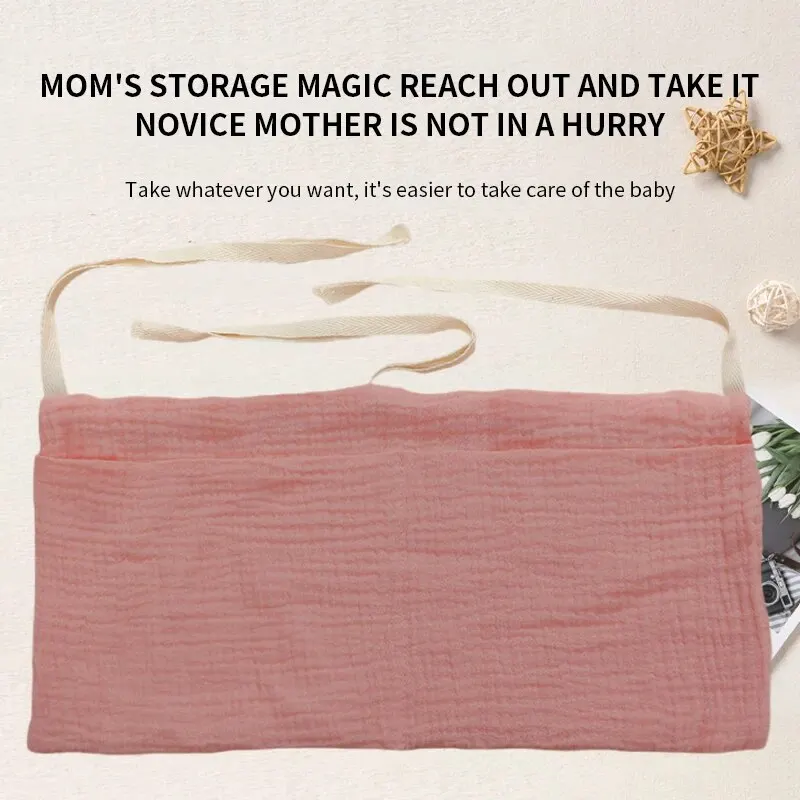 Storage Bag 1PCS Crib Fence Stroller Pure Cotton Double Compartment Diaper Bottle Teething Toy Decorative