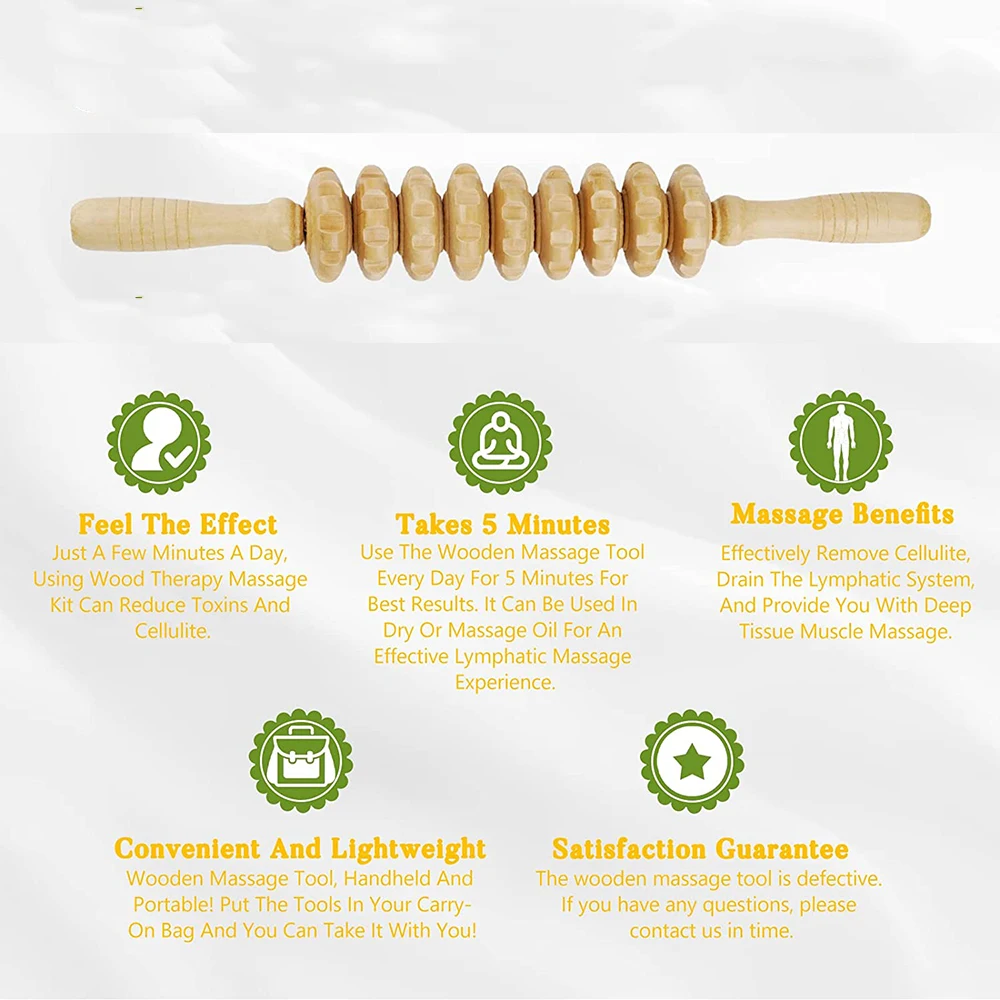 Wooden Massage Roller with 9 Rotating Rollers for Body Shaping and Muscle Relaxation