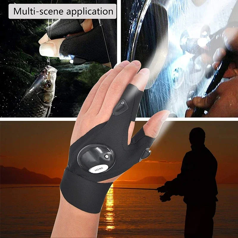 Fingerless Gloves Waterproof Torch Fingerless Glove LED Flashlight Fishing Camping Hiking Survival Rescue Multi Light Tool Outdoor Tool