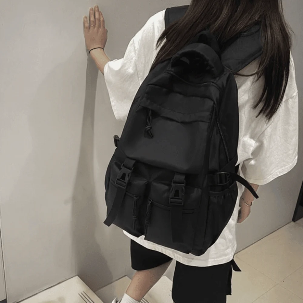 Fashion Large Capacity Canvas Backpack Harajuku Multi Pocket Students School Bag Japanese Style Nylon Shoulders Bag Girls Boys 4