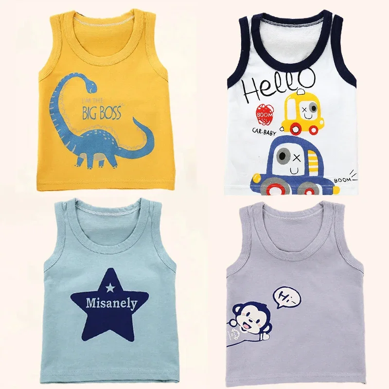 Summer Kids Tops Clothes Tank Sleeveless Breathable Cotton Children T-shirt Vest Top Clothing Outfit Cartoon Boys Girls 0-7Years